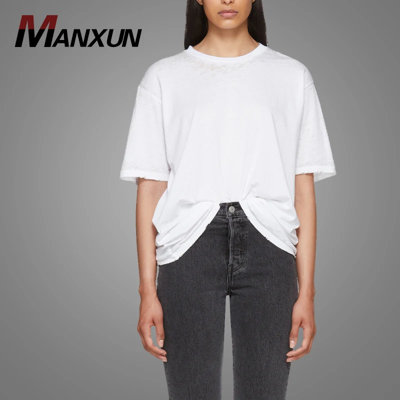 High Quality Short Sleeve Cotton Jersey Girls T-shirt Plain White Oversized Casual Women T Shirt