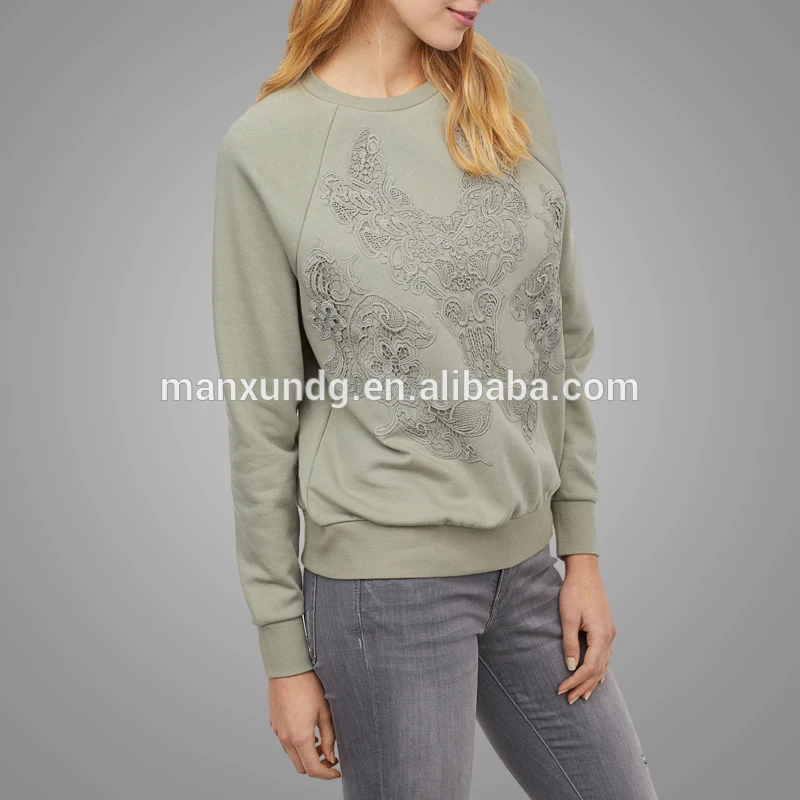 Latest Fashion Women Custom Logo Blank Drop Shoulder Hoodies Sweatshirts Stylish Lace Stitching Sweatshirt Tops 5