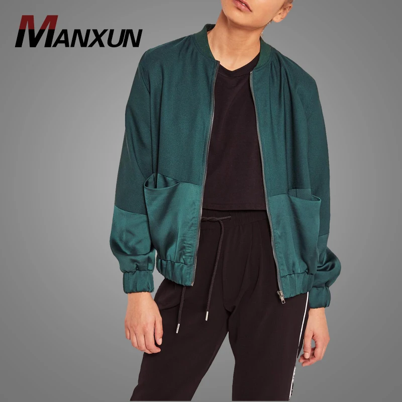 Custom Ladies Reversible Satin Two Tone Bomber Plain Jacket Green Blank Jacket Women Baseball Uniform Jacket