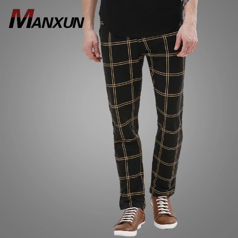 New Arrival Casual Sport Black Check Joggers Mens Gym Sweatpants 2018