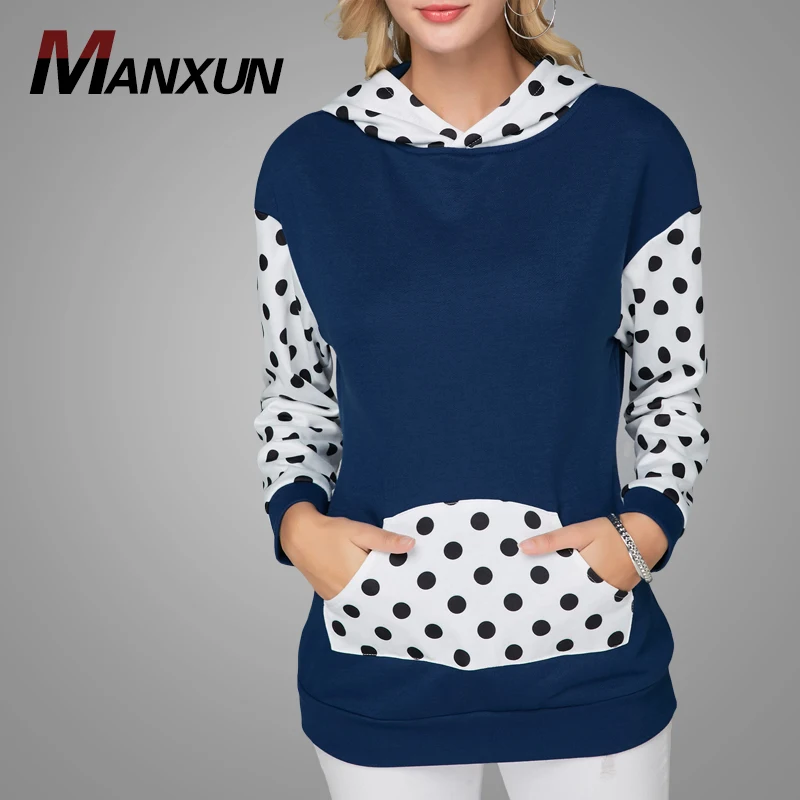 Wholesale Long Sleeve Polka Dot Print Pullover Hoodie Custom Casual Women Hoodies Latest Design