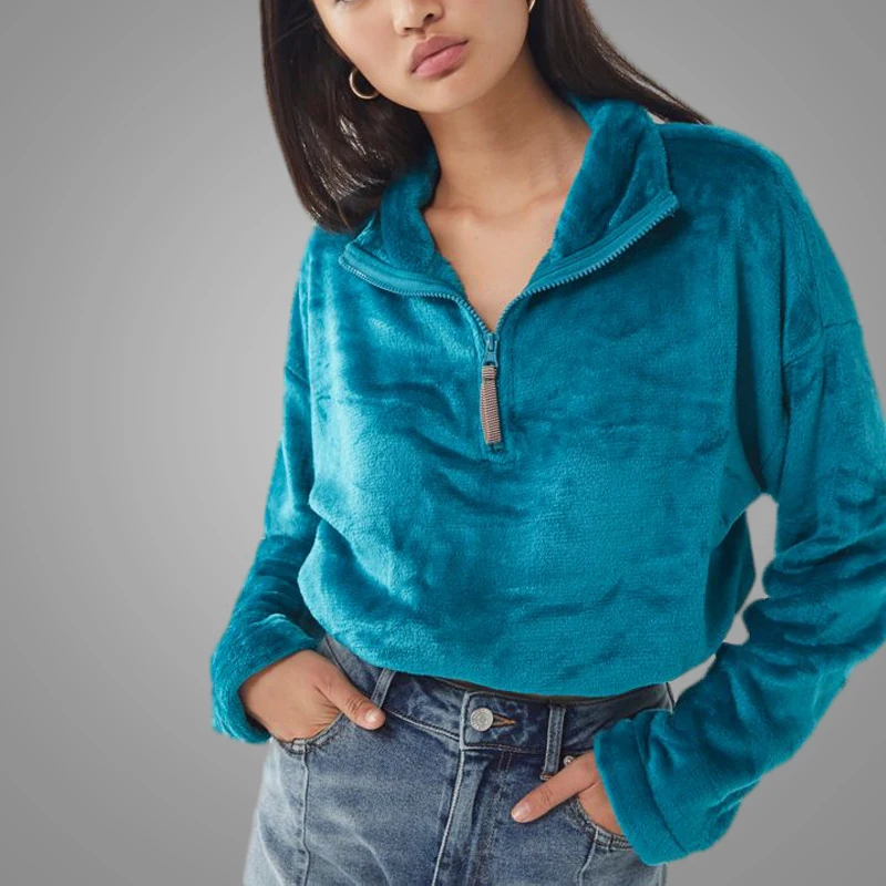 Wholesale China Blue Angel Girls Fleece Pullover Top Casual Crop Soft Fleece Women Sweatshirt Hoodie