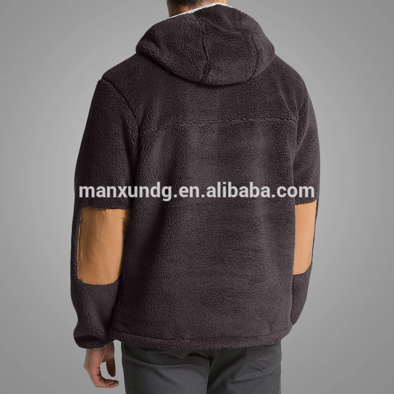 100% Polyester Sherpa Fleece Pullover Hoodie For Men Custom Quarter Zipper Hoodies Kangaroo Pocket Hoodie 5