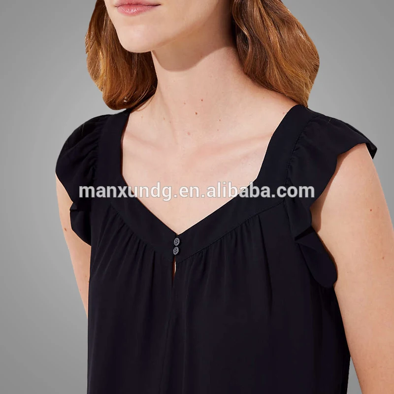 Wholesale Good Quality Women Sexy Deep V Neck Blouses Casual Black Tank Blouse Tops Tshirts 3