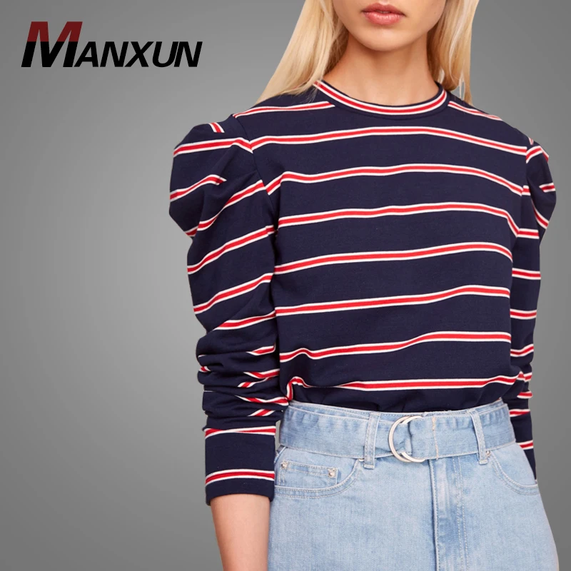 Wholesale Cheap Nice Design Loose Striped Blouse Casual Cotton Fabric Plus Size Tops Elegant Long Sleeve Custom Streetwear