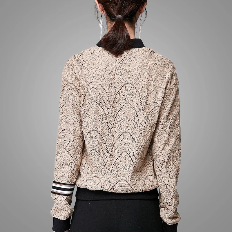 Autumn and Winter New Fashion Color Block Lace Top for Women Retro Ladies Elegant Long Sleeve Lace Shirt 9