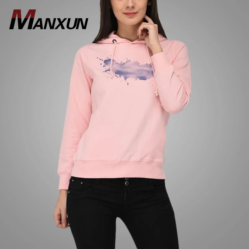 2019 BF Style Slim Fit Custom Printing Light Pink Autumn Casual Womens Cotton Hoodies Sweatshirts