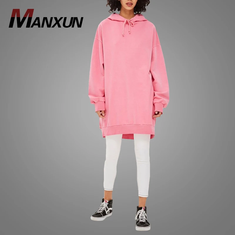 Korean Fashion Baby Pink Oversized Long Hoodies Dress Xxxxl Jumper Hoodies Women Sweatshirts