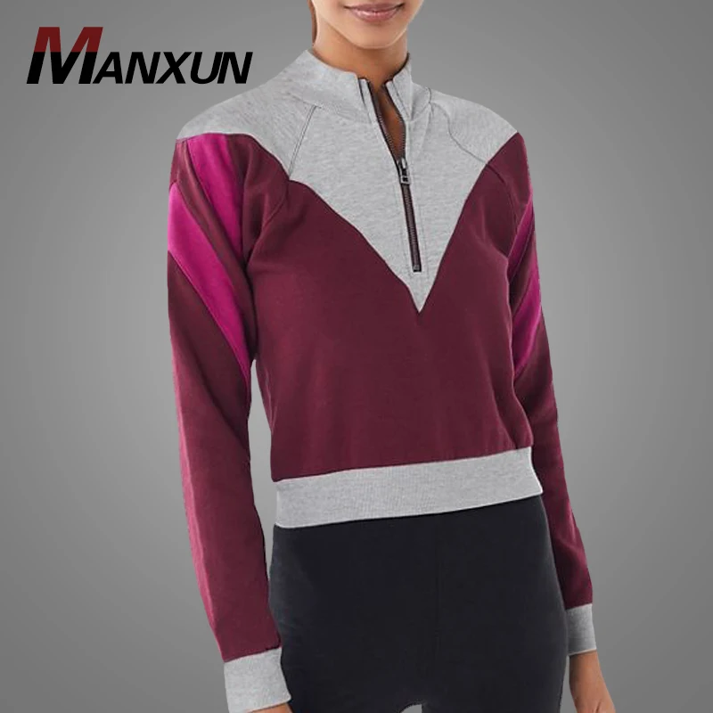 China Factory Custom Made Women Blank Colorblock Hoodies Wholesale Organic Zip Up Sweatshirt Gym Hooded Sweatshirts