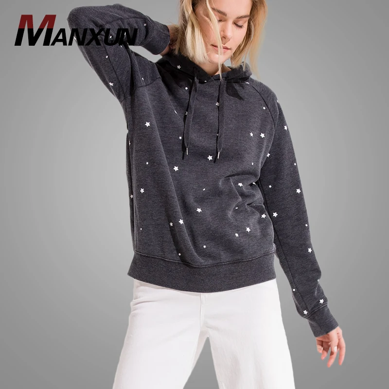 2018 Fashion Fleece Women Hoodie Custom Oversize Stars Printing Black Hoodie for Women