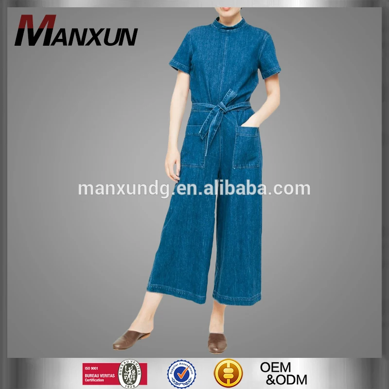 Elegant New Design Short Sleeves Fashionable Ladies Denim Formal Long Pants Party Jumpsuit Pants