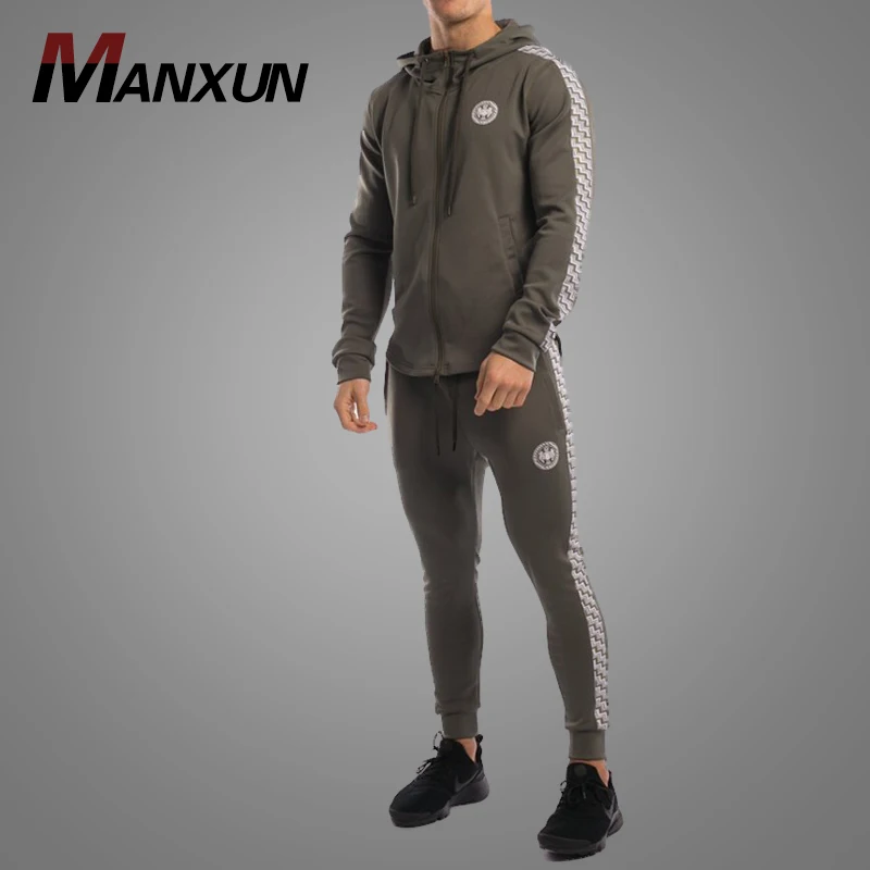 Wholesale Latest Design Khaki Mens Plain Tracksuits Slim Fit Cotton Fleece Tracksuit For Men