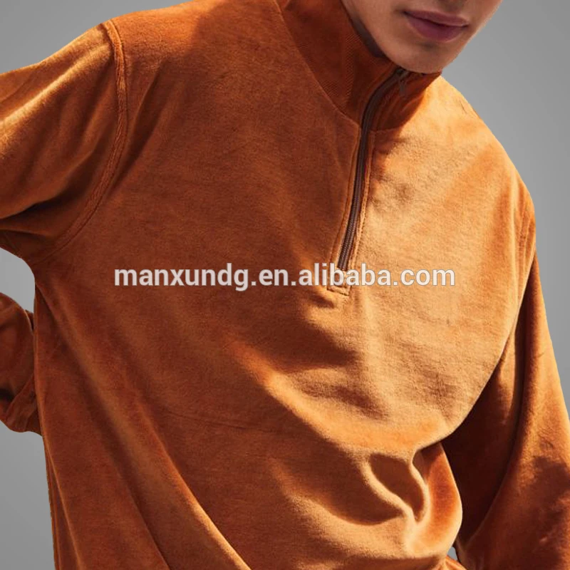 2019 Best Selling XXXXl  Long Sleeve Mock Neck Hoodies Sweatshirt High Fashion Mens Velour Half Zip Hoody 3