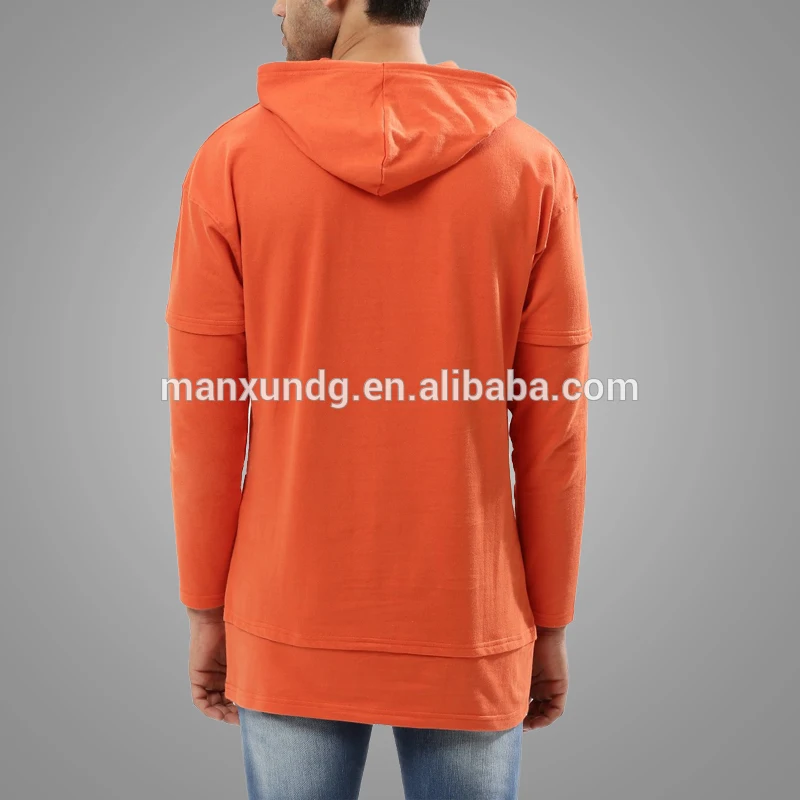 Custom Streetwear Pullover Sweatshirt Hoodies Two Part Sleeve Longline Mens Hoodie 3