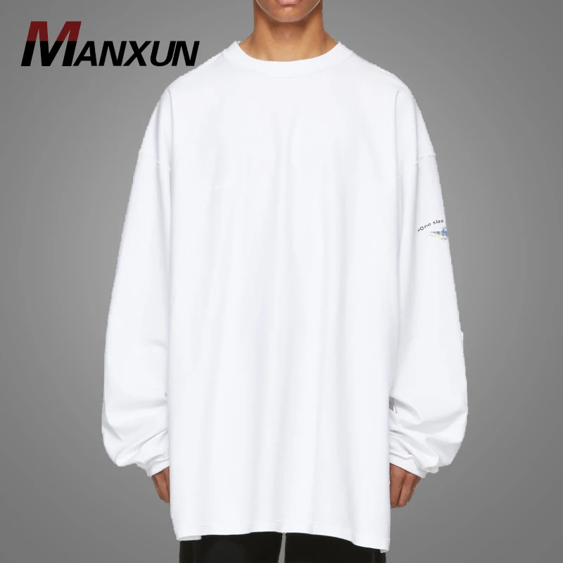 Custom White Blank Oversized Sweatshirt Rib Knit Long Sleeve T Shirt For Men 2018