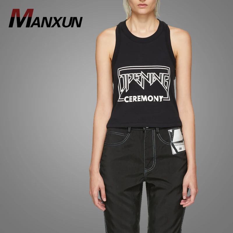 High Quality Cropped Women Black Yoga Tank Top Pattern Printing Gym Tank Top For Women