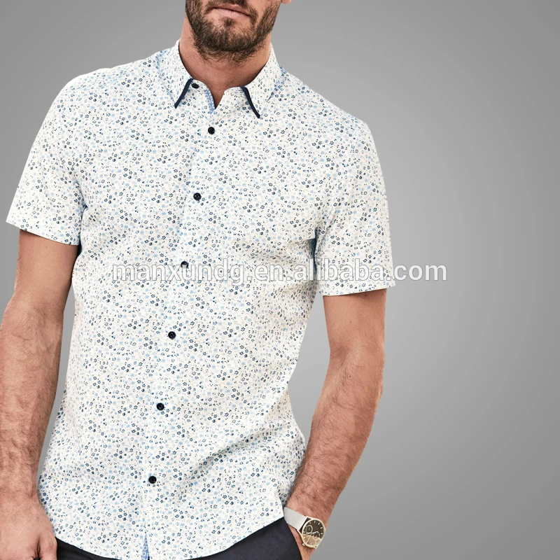 2018 Summer Double Collar WHite Floral Short Sleeves New Style Pant Mens Shirts 7