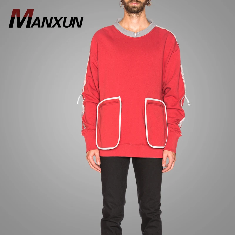 Latest Design Fashion Men Front Patch Pockets Sweatshirt High Quality Crewneck Pullover Sweatshirt