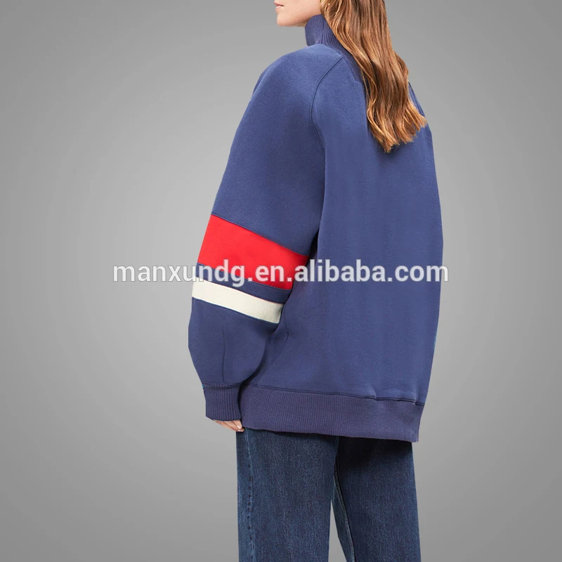 Hot Selling Fashionable Women Custom Striped Sleeve Drop Shoulder Pullover Hoodies Wholesale High Neck Sports Hoody  Sweatshirt 5