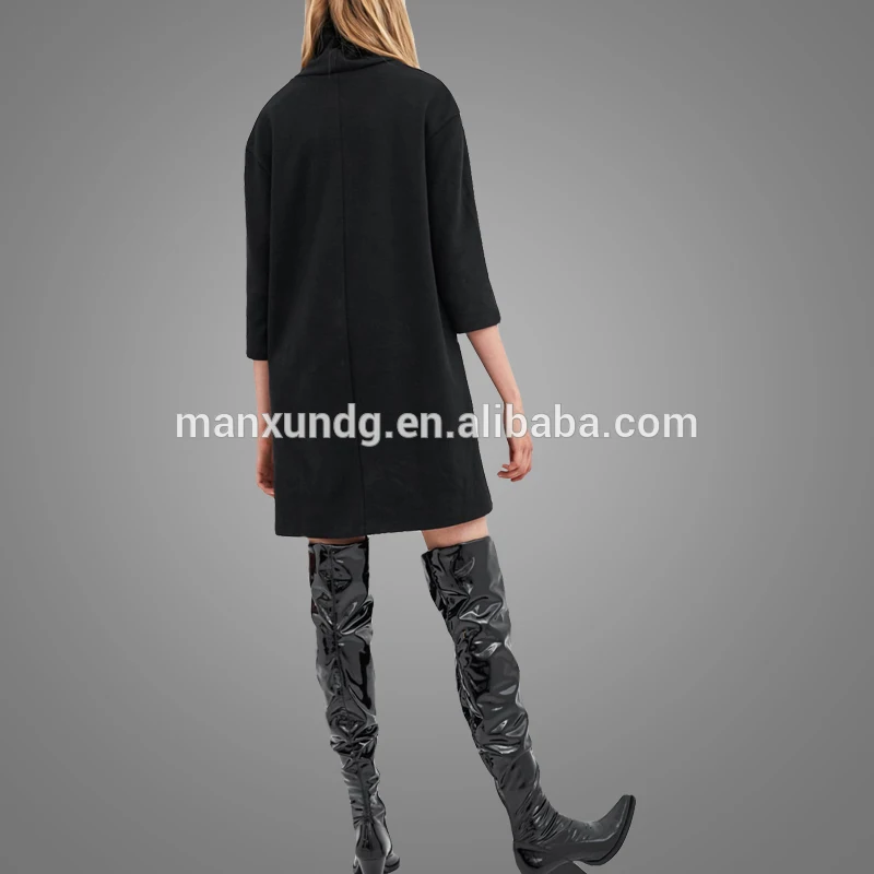 2019 New Arrivals Women Clothes Turtleneck Oversized T-shirt Dress Custom Black Long Tshirts Plush Dress 7