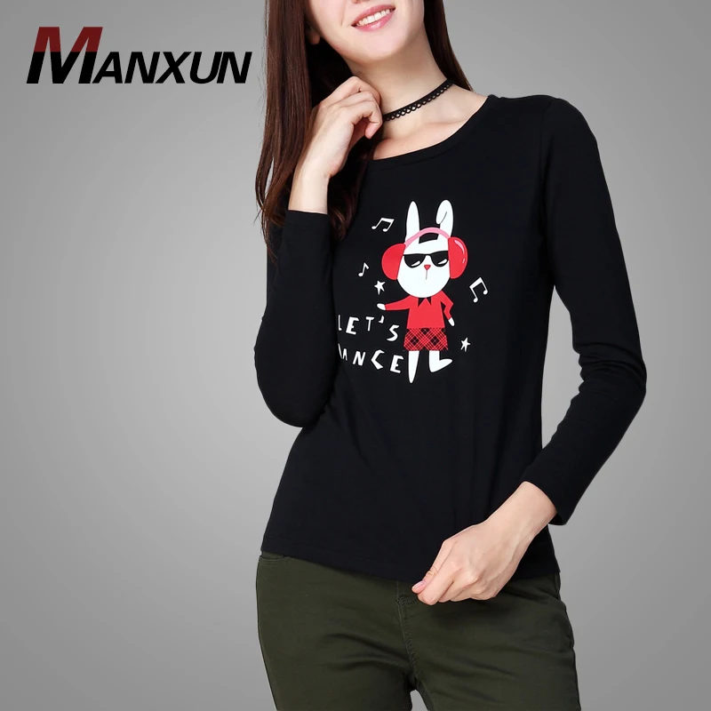 2018 New Womens Autumn Girls T-shirt Female Cute Rabbit Cartoon Printing Long Sleeve T-shirt Women