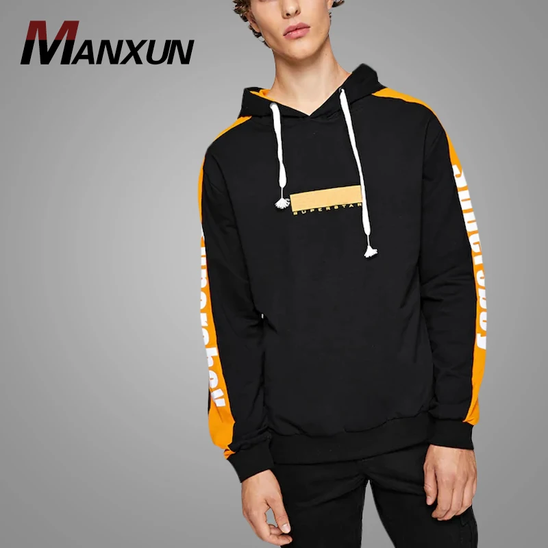 OEM Wholesale Men Letter Print Hooded Sweatshirts Polyester Pullover Sweatshirt Hoodies Men