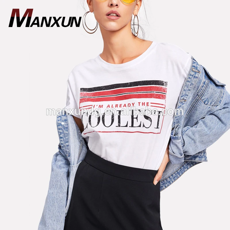 Custom Printing Longline T Shirt Made In China Women Pima Cotton White T Shirts