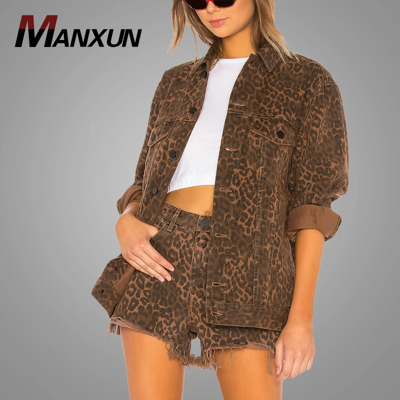 Wholesale High Quality 100% Cotton Fashion Leopard Print Denim Jacket Custom Womens Jackets & Coats 2018