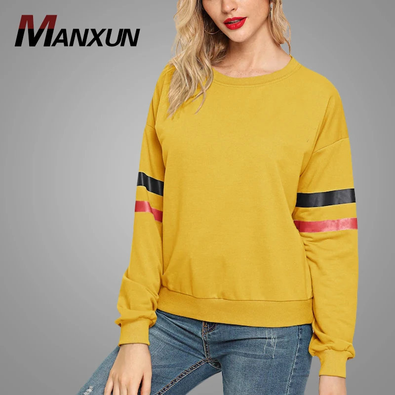 Wholesale New Style Women Striped Sleeve Pullover Sweatshirts Custom Autumn Sweatshirt  Hoodies