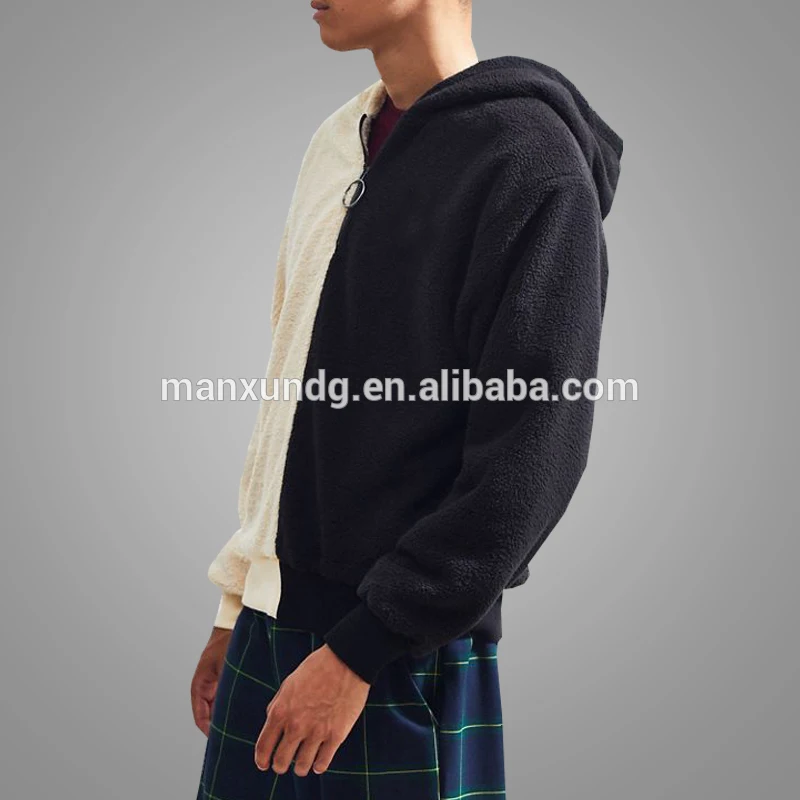 customized Winter Factory Price Mens Polyester Faux Fur Hoodies Sweatshirt Custom Half Zip Two - Tone Sherpa Hoodies 5