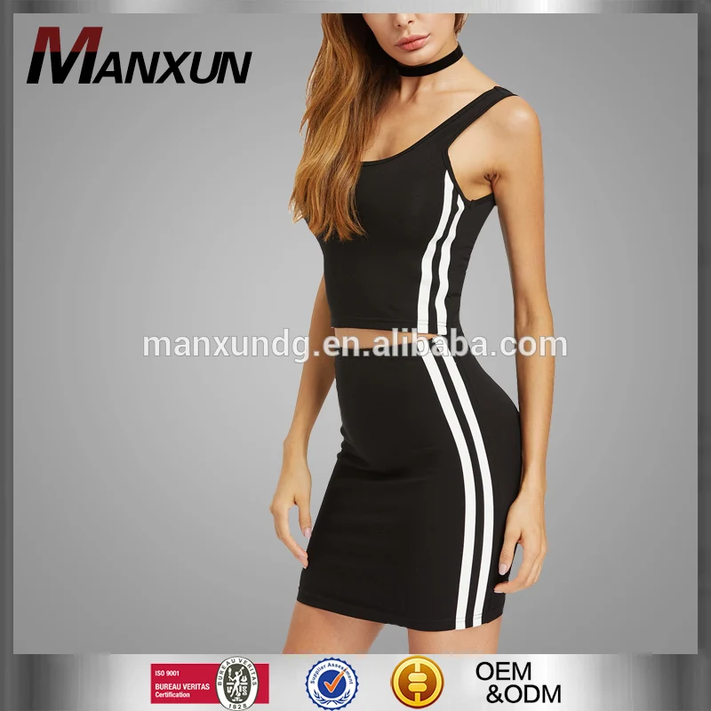 2017 Fashion Women Crop Top Striped Side Crop Tank Top Cotton Yoga Skirt Sportsuits