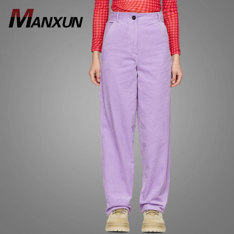 Stylish Purple Work Trousers Straight Leg Corduroy Trousers Tapered Wide Leg Trouser Pant Women