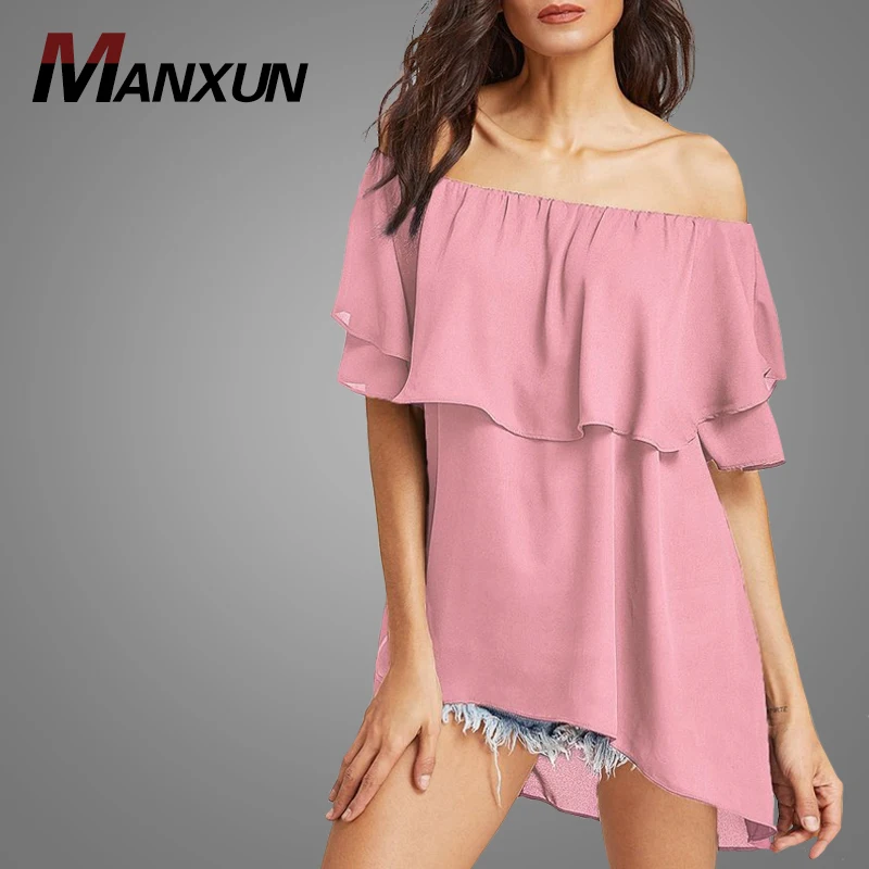 New Design 2018 Fashion Ladies Short Sleeve Sweatshirt Elegance Off-shoulder Blouse Loose Fit Tops