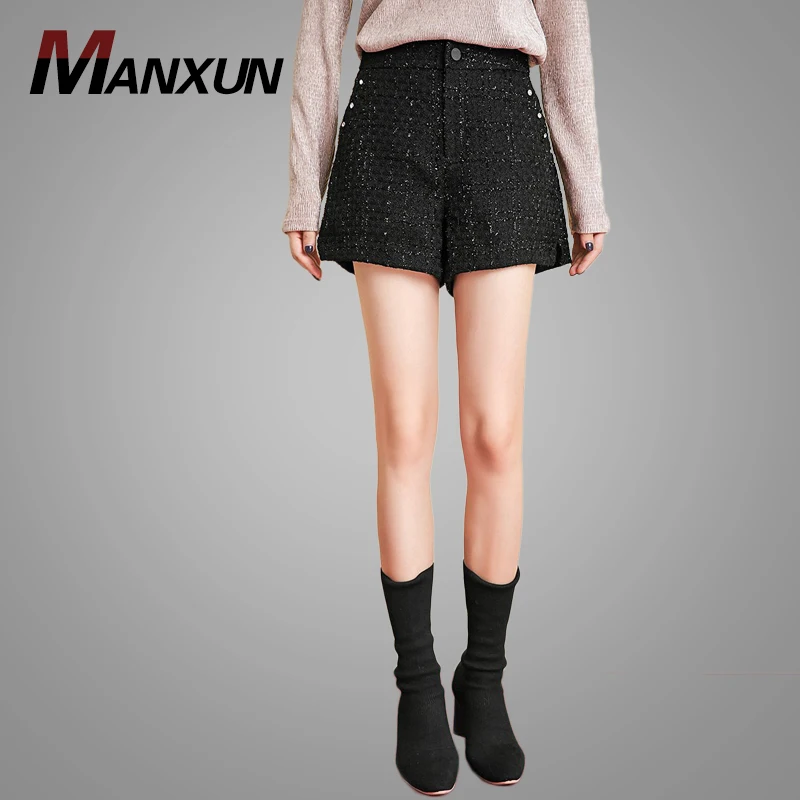 2018 Newest Fashion Autumn and Winter Black Womens Casual Pants A Line Straight Wide Ladies Short Pants