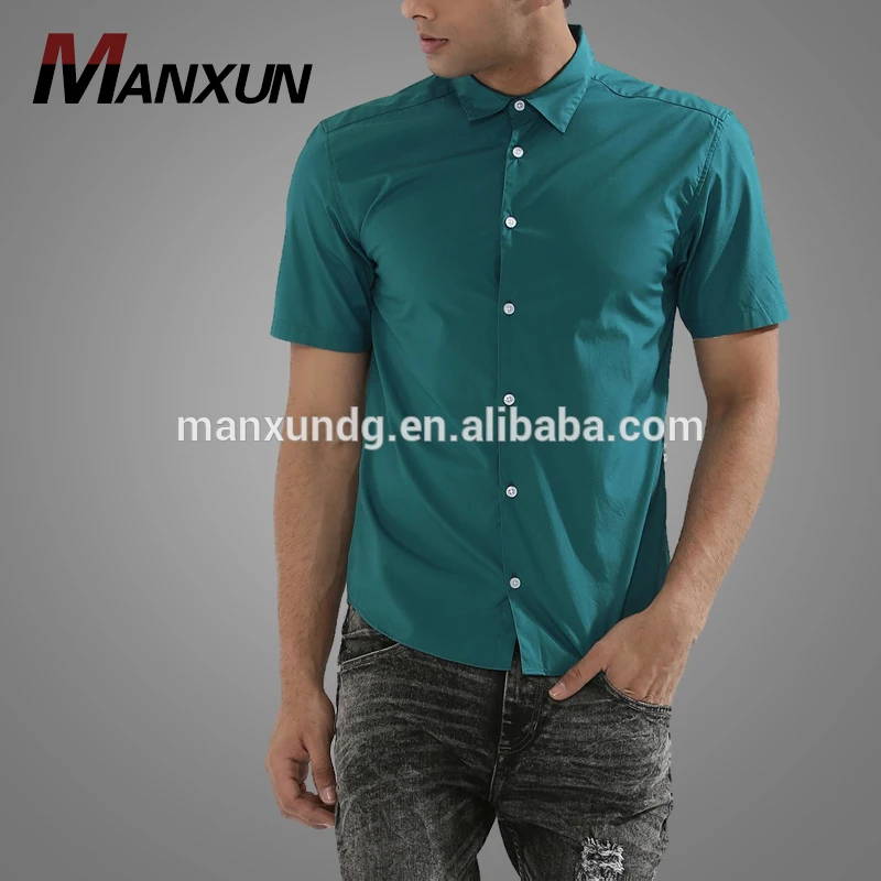 Custom Mens Clothing Stretch Cotton Fitted Short Sleeve Shirt For Boys In Plus Size 2018 Summer