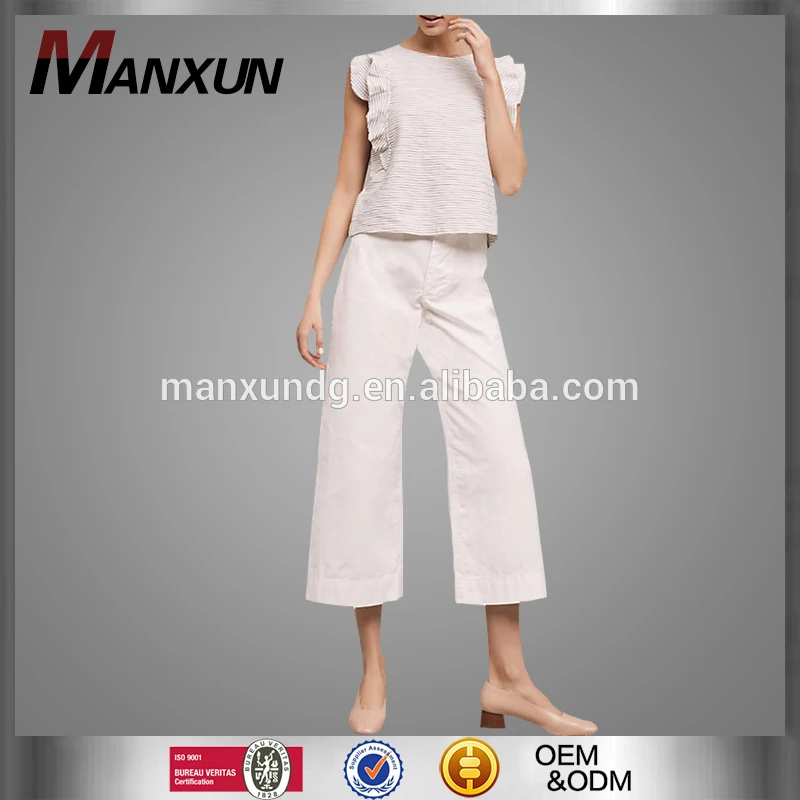 Custom Design Simple Style Female White jeans Wide-Leg Casual Pants High Waisted Trousers