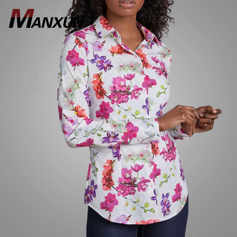 Fashion Colorful Flower Full Sleeve Women Shirt Casual Blouse Shirt for Women