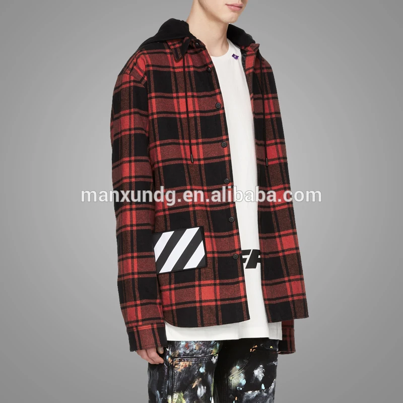 Pattern Black and Red Streetwear Mens Shirt Hood Hip hop Shirts Top For Man 3
