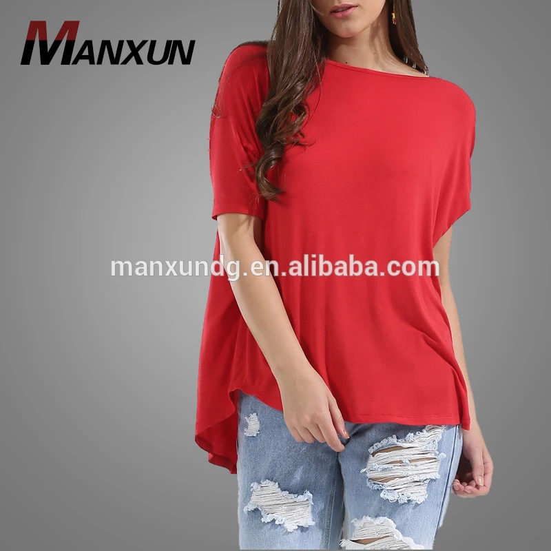 Custom Women Oversized Jersey Top Batwing Sleeve Loose T-shirt Blouse Short Sleeves Soft Top