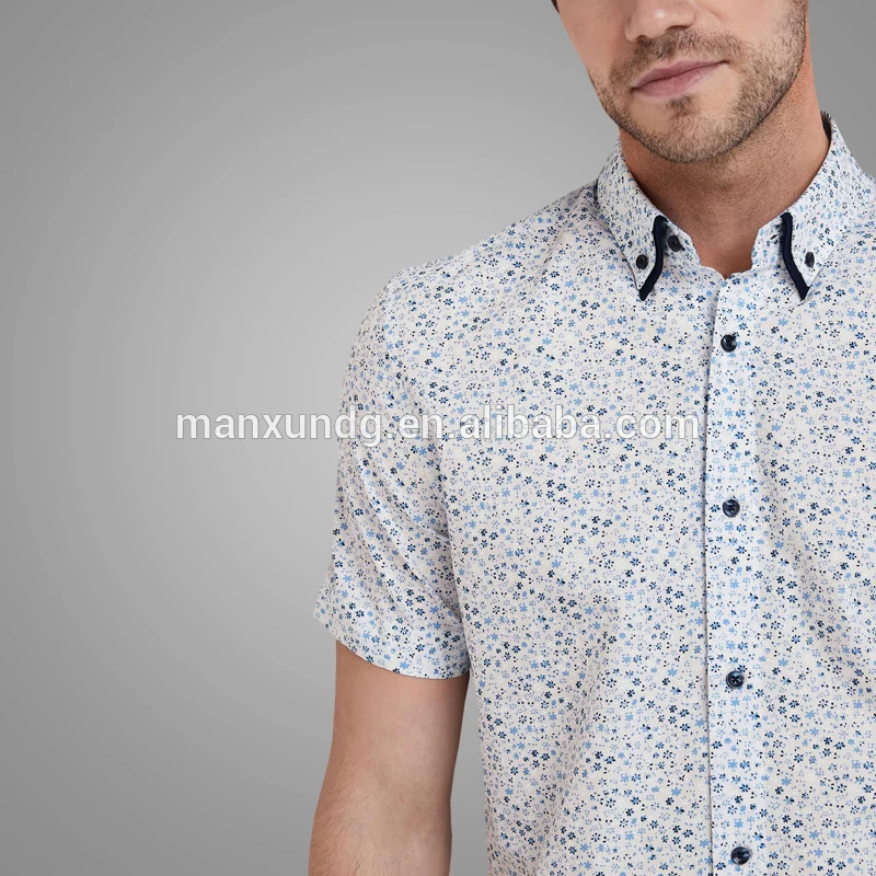 2018 Summer Double Collar WHite Floral Short Sleeves New Style Pant Mens Shirts 3