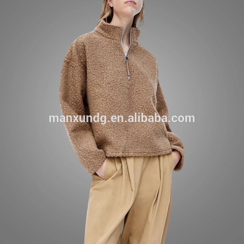 Dongguan Manufacturer Plush Teddy Bear Fur Coat Custom Half Zip Sweatshirt Xxxxl Sweatshirt Women jaket hoodie 3