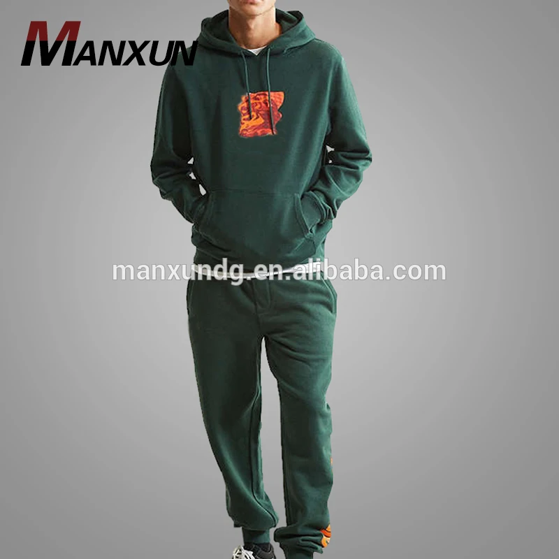 Manxun Clothing Factory Custom Casual Sweat suits Men Green Fleece Hoodies Athletic Sport Gym Tracksuit