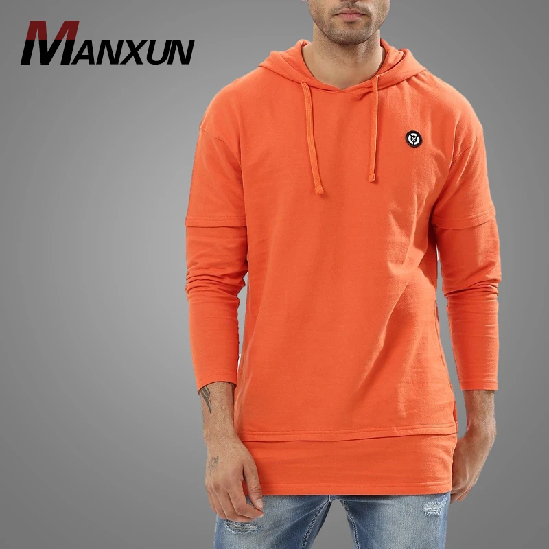 Custom Streetwear Pullover Sweatshirt Hoodies Two Part Sleeve Longline Mens Hoodie