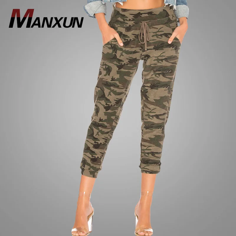 2018 Custom Latest Women Long Camo Pants Fashion Drawstring Track Pants Autumn Sporty Trousers Ladies