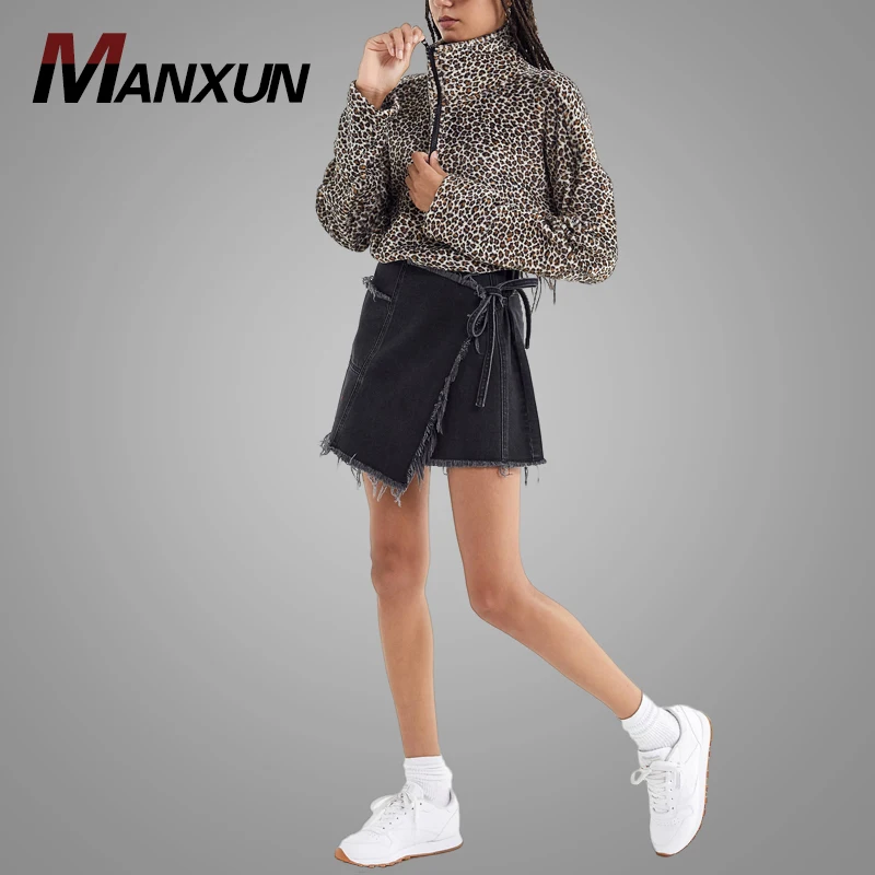 New Sexy Leopard Print Crop Women Ladies Hoodie Fashion Half Zip Soft Angela Fleece Pullover Top