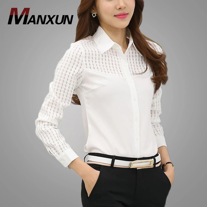 Fashion Korean Autumn Elegant Hollow Lace Blouse Designs Latest Sexy Mesh Blouse Women