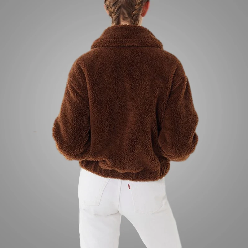 Fashion Winter Faux Fur Cropped Teddy Jacket Coffee Crewneck Thicker Teddy Coat Women 2019 jaket hoodie 7