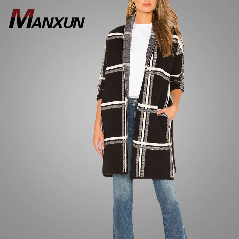 Custom Fashion  Plaid Sweater Jacket Winter Coats For Ladies High Quality Clothes Women Hot Sell 2018