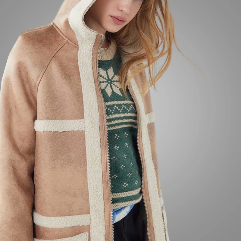 Long Faux Fur Coat Jacketss Women Clothing Apparel Color Block Sherpa Reversible Hooded Teddy Coat 2019 3