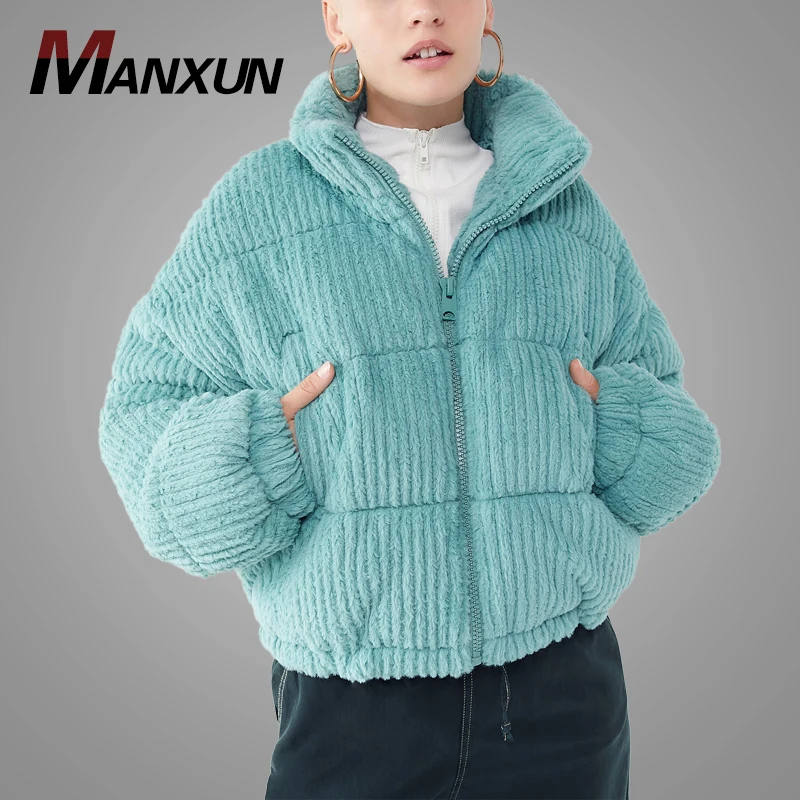 2018 Newest Fluffy Corduroy Puffer Women Coat Fashion Winter Cotton-padded Warm Ladies Jacket